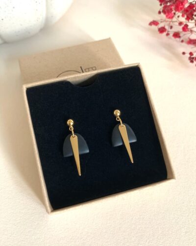 Boucles d'oreilles modernes en argile polymère noir