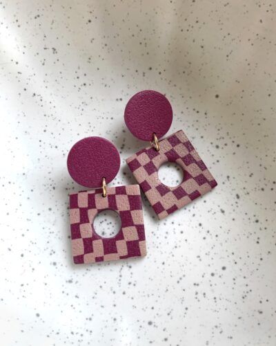 Boucles d'oreilles originales damier bicolores