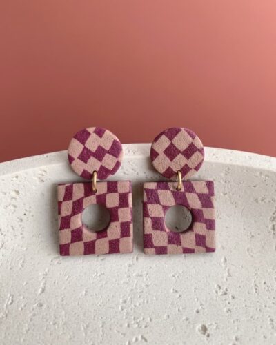 Boucles d'oreilles originales damier rétro