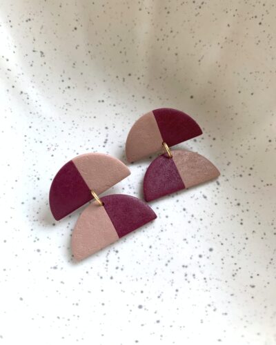 Boucles d'oreilles artisanales demi-lune bicolores
