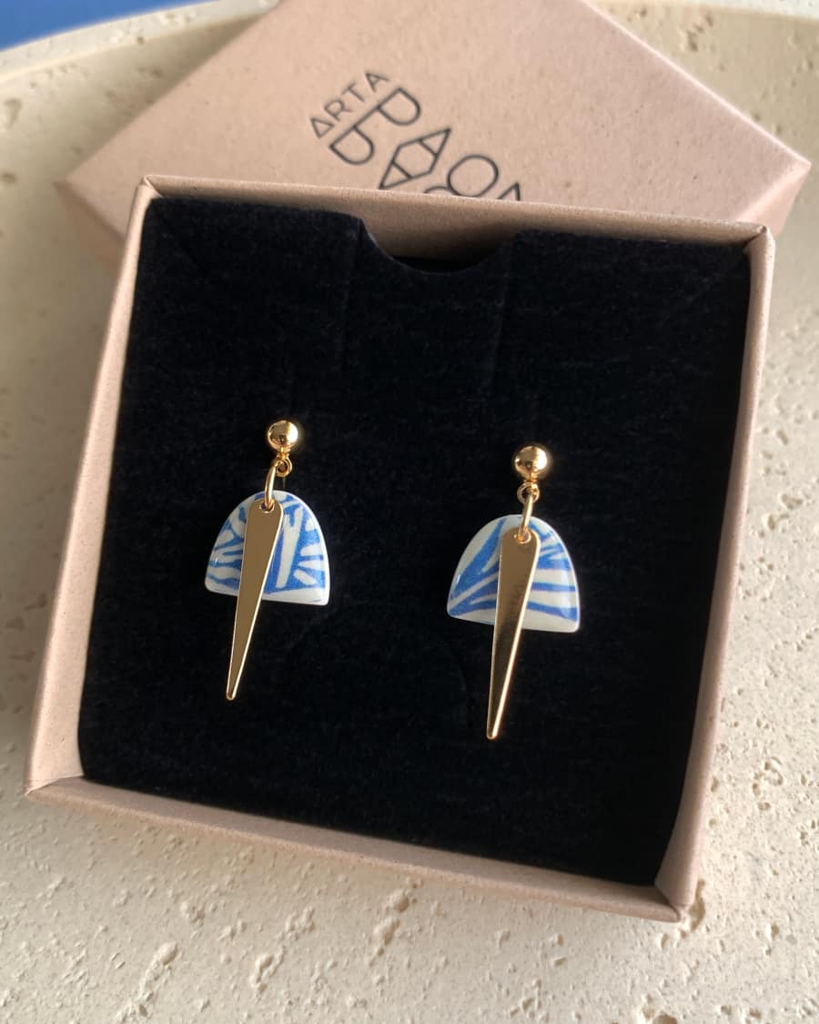 Boucles d'oreilles bleu motif feuillage